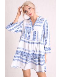 Boutique Store Blue Aztec Smock Tunic Mini Dress