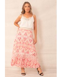 Boutique Store - Pink Printed Pleated Maxi Skirt With Elasticated Waistband - Lyst