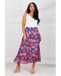 Boutique Store - Blue Print Pleated Maxi Skirt With Elasticated Waistband - Lyst