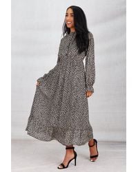 Boutique Store Animal Print Long Sleeve Tiered Maxi Dress - Multicolour