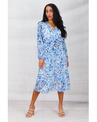Boutique Store - Sky Blue Giraffe Print Pleated Midi Dress - Lyst