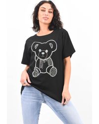 Boutique Store Black Rhinestone Studded Graphic Bear T-shirt
