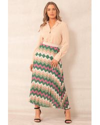 Boutique Store - Green Multicolour Printed Pleated Maxi Skirt With Elasticated Waistband - Lyst