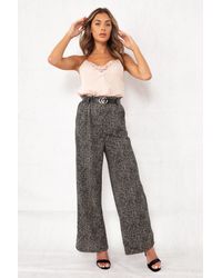 Boutique Store Black High Waisted Printed Belted Wide Leg Trousers