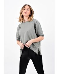 Boutique Store Khaki Short Sleeve Side Zip Split Basic T-shirt - Black