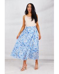 Boutique Store - Blue Print Pleated Maxi Skirt With Elasticated Waistband - Lyst