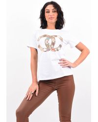 Boutique Store White Sequin Embellished Circle Logo T-shirt