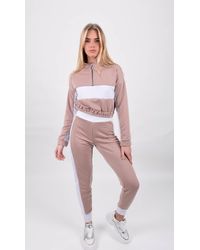 Boutique Store Contrast Panelled Zip Lounge Co-ord Set - Pink