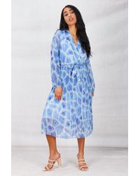 Boutique Store - Blue Printed Pleated Midi Dress - Lyst