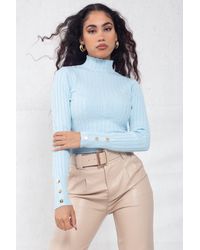 Boutique Store Light Blue High Neck Cable-knit Cropped Top
