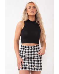 Boutique Store Black Houndstooth Tweed High Waist Mini Skirt