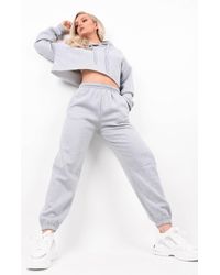 Boutique Store Grey Oversized Cropped Fleeced Hoodie & Jogger Co-ord
