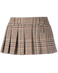Miu Miu Neutral Pleated Tartan Mini Skirt - Women's - Virgin Wool - Brown