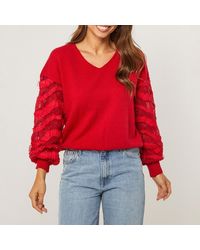 Sofiacashmere - Mesh Ruffle Sleeve Cashmere Blend Jumper - Lyst