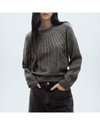 Mango - Wool Blend Rhinestone Jumper - Lyst