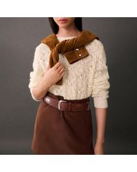 Mango - Openwork Wool Blend Neck Jumper - Lyst