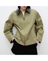 Mango - Khaki Cotton Boxy Zip Up Jacket - Lyst