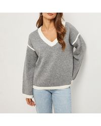 Sofiacashmere - Contrast Detail Cashmere Blend V-Neck Jumper - Lyst