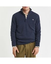 GANT - Dark Superfine Lambswool Quarter Zip Jumper - Lyst
