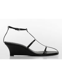 Mango - Celia Leather Wedge Sandals - Lyst