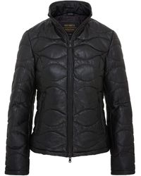 Infinity Leather - Puffer Warm Quilted Leather Bomber Jacket - Lyst