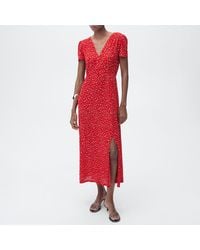 Mango - Printed V-Neck Midi Dress - Lyst