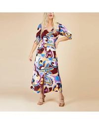 Little Mistress - Retro Print Button Front Midi Dress - Lyst