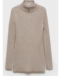 Mango - Ribbed 1/4 Zip Wool Blend Jumper - Lyst
