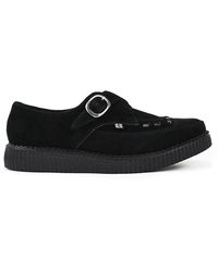 Infinity Leather - Pointed Creeper Suede Monk Buckle Platform Shoes - Lyst