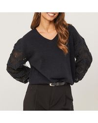 Sofiacashmere - Mesh Ruffle Sleeve Cashmere Blend Jumper - Lyst