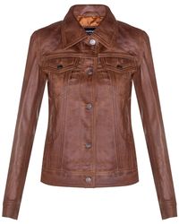 Infinity Leather - Tan Leather Trucker Jeans Jacket-Anderlecht - Lyst
