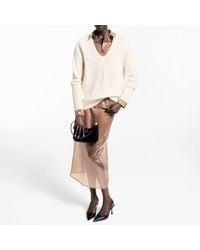 Mango - Cream Wool Blend Sequin V-Neck Jumper - Lyst