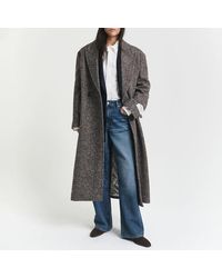 GANT - Dark Herringbone Wool Blend Overcoat - Lyst