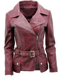 Infinity Leather - Burgundy Long Leather Biker Jacket-Quito - Lyst
