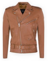 Infinity Leather - Cow-Hide Tan Brando Biker Jacket -Sandy - Lyst