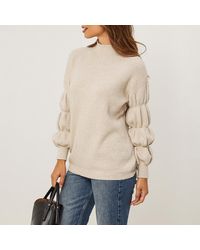 Sofiacashmere - Taupe Ribbed Bubble Sleeve Cashmere Blend Jumper - Lyst