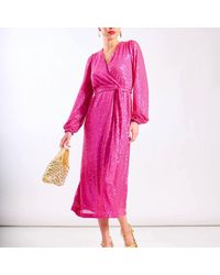 Needs No Label - Sequin Wrap Midi Dress - Lyst