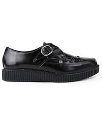 Infinity Leather - Pointed Creeper Leather Monk Buckle Platform Shoes - Lyst