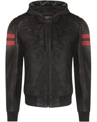 Infinity Leather - Leather Hooded Bomber Jacket - Lyst