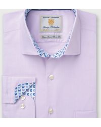 Brook Taverner - Tailored Fit Lilac Herringbone Stretch Cotton Shirt - Lyst