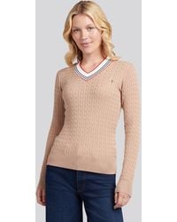 U.S. POLO ASSN. - Fine Cable Contrast V-Neck Jumper - Lyst