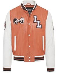 Infinity Leather - Baseball Tan Leather Letterman Bomber Jacket - Lyst