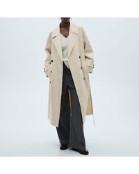 Mango - Ecru Long Oversized Double Breasted Trench Coat - Lyst