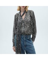 Mango - Animal Print Blouse With Bow Neck - Lyst