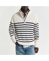 GANT - Striped Wool Blend Half Zip Jumper - Lyst