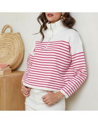Sofiacashmere - Striped 1/2 Zip Cashmere Blend Jumper - Lyst