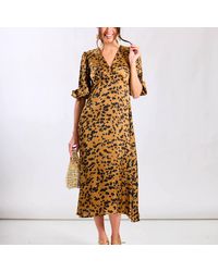 Needs No Label - Leopard Satin Midi Dress - Lyst