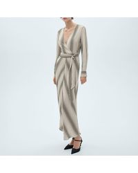 Mango - Ecru Stripe-Print Dress With Bow - Lyst