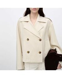 Mango - Button Up Cropped Trench Jacket - Lyst