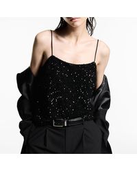 Mango - Sequin Top With Spaghetti Strap - Lyst
